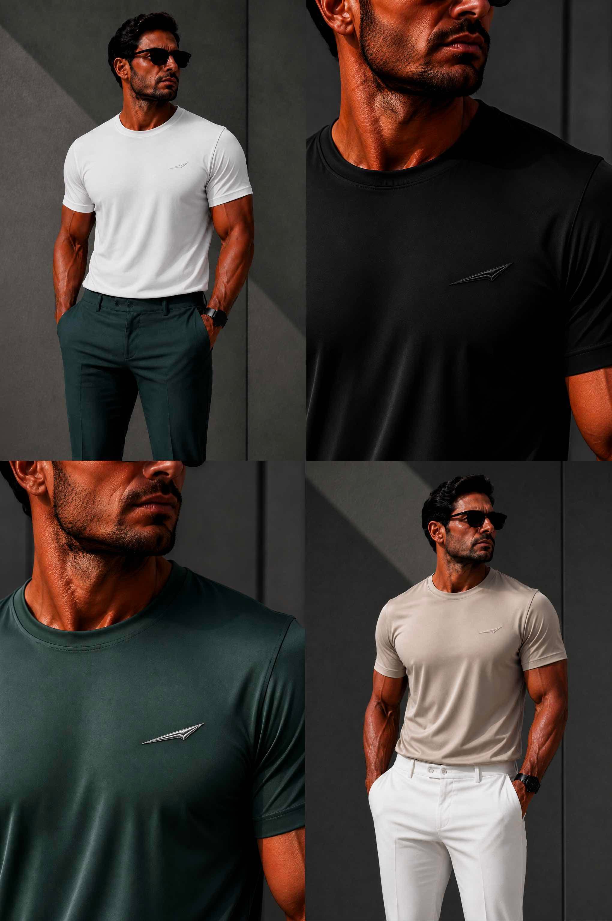 Edition One — the four colourways worn: Ivory, Obsidian, Forest, Taupe.